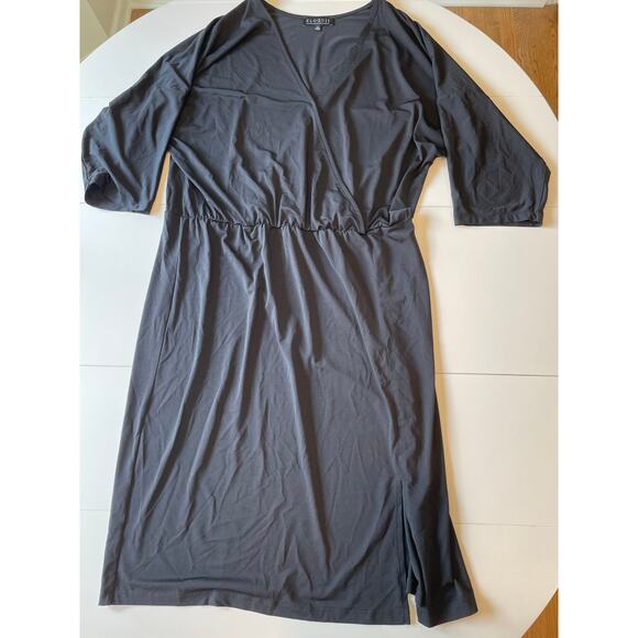 Eloquii Midi Dress Black Surplice Neck Stretchy 3/4 Sleeves Elastic Waist Sz 18 - Picture 5 of 11